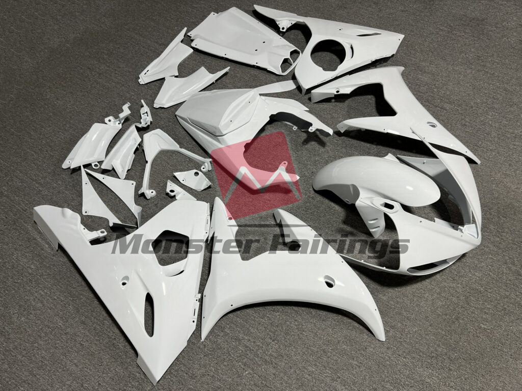 Yamaha R6 custom ABS fairings 2005 in Gloss White - durable replacement kit, Monster Fairings