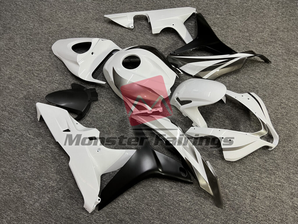 Honda CBR600RR custom ABS fairings 2007 - 2008 in Gloss White & Gray with Matte Black OEM Style - durable replacement kit, Monster Fairings