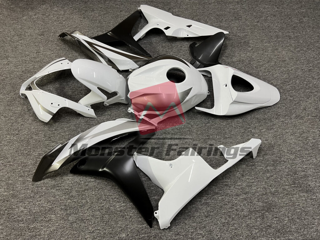 2007 - 2008 Honda CBR600RR Gloss White & Gray with Matte Black OEM Style fairing set - ABS injection, custom painted by Monster Fairings