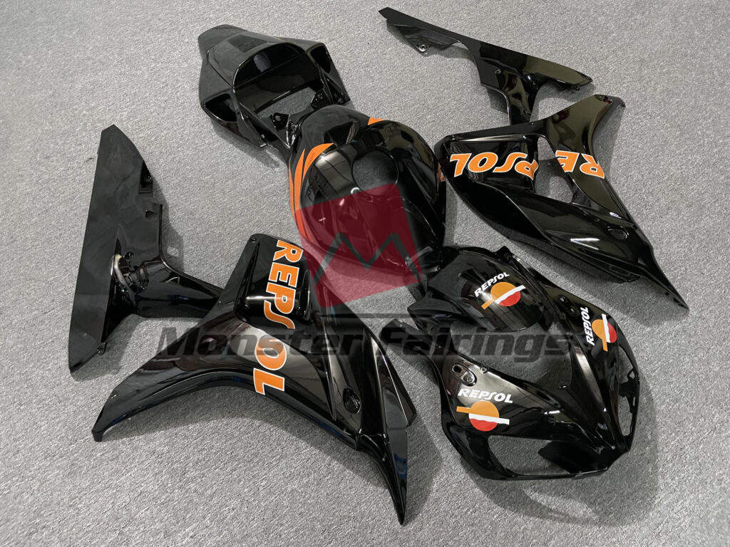 Honda CBR1000RR custom ABS fairings 2006 - 2007 in Gloss Black Repsol - durable replacement kit, Monster Fairings