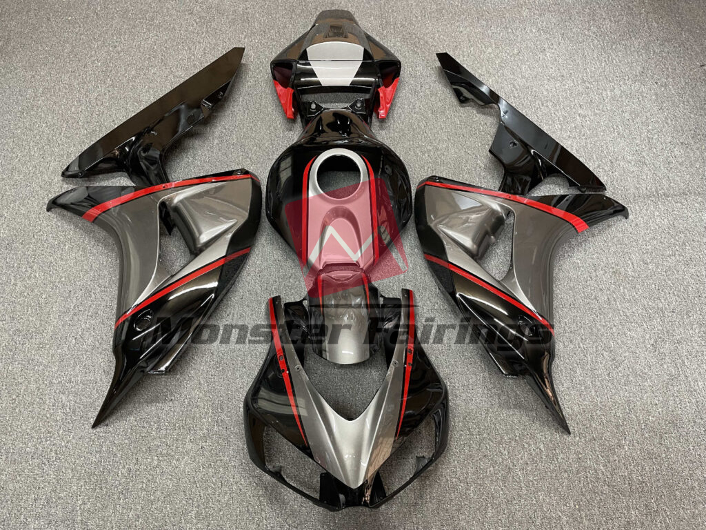 Honda CBR1000RR 2006 - 2007 Gloss Black with Silver & Red ABS fairings - custom motorcycle bodywork kit by Monster Fairings
