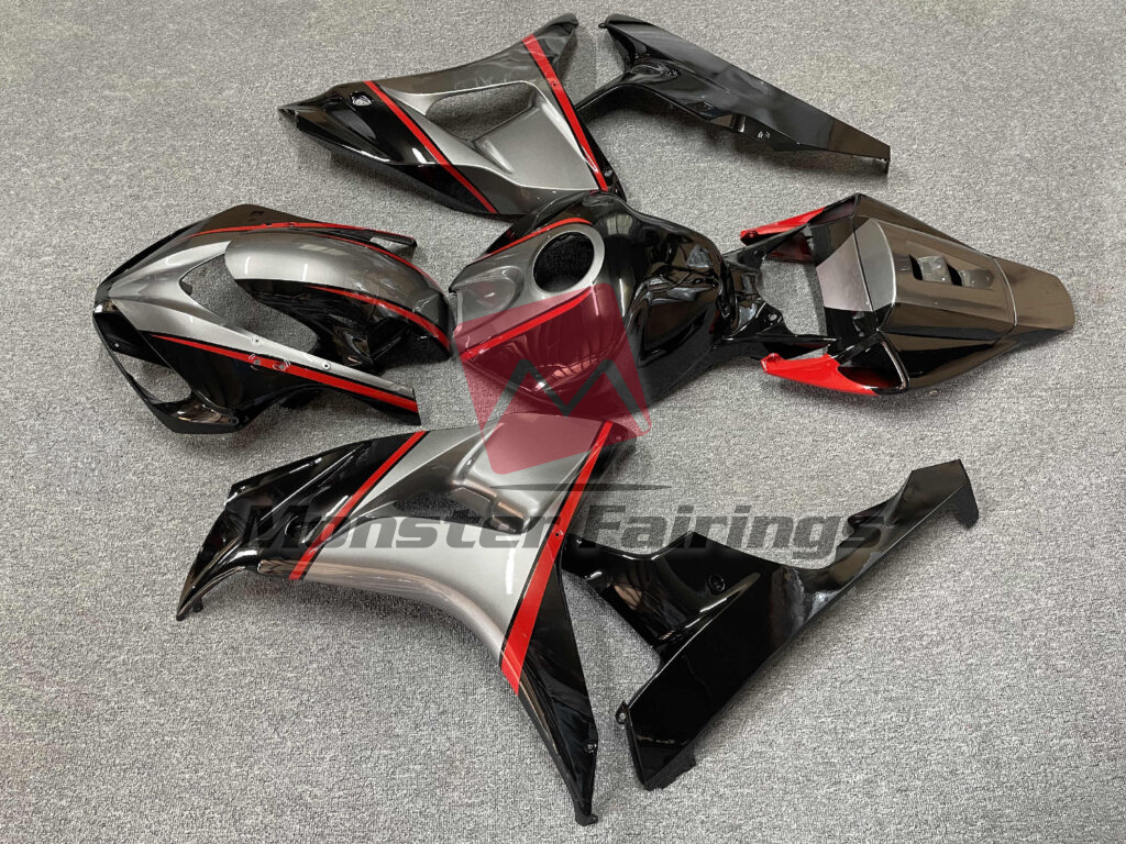 Honda CBR1000RR custom ABS fairings 2006 - 2007 in Gloss Black with Silver & Red - durable replacement kit, Monster Fairings