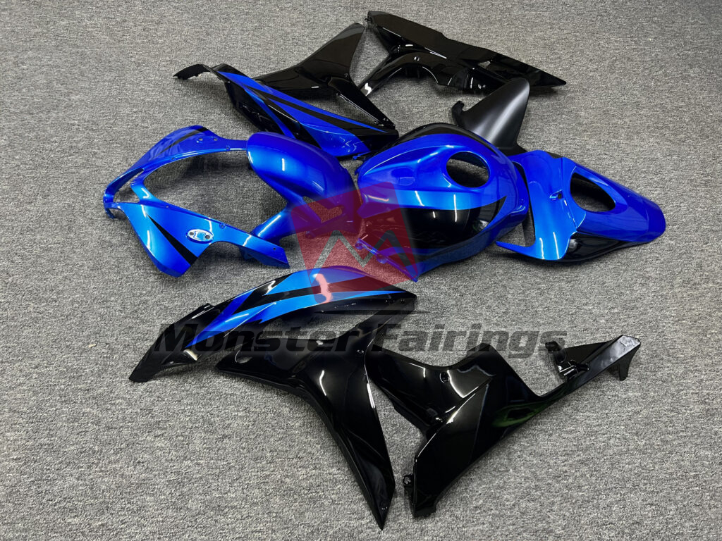Honda CBR600RR custom ABS fairings 2007 - 2008 in Gloss Black & Blue - durable replacement kit, Monster Fairings