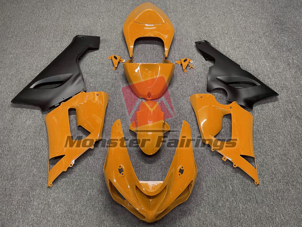 Kawasaki ZX6R 2005 - 2006 Gloss Orange & Matte Black ABS fairings - custom motorcycle bodywork kit by Monster Fairings