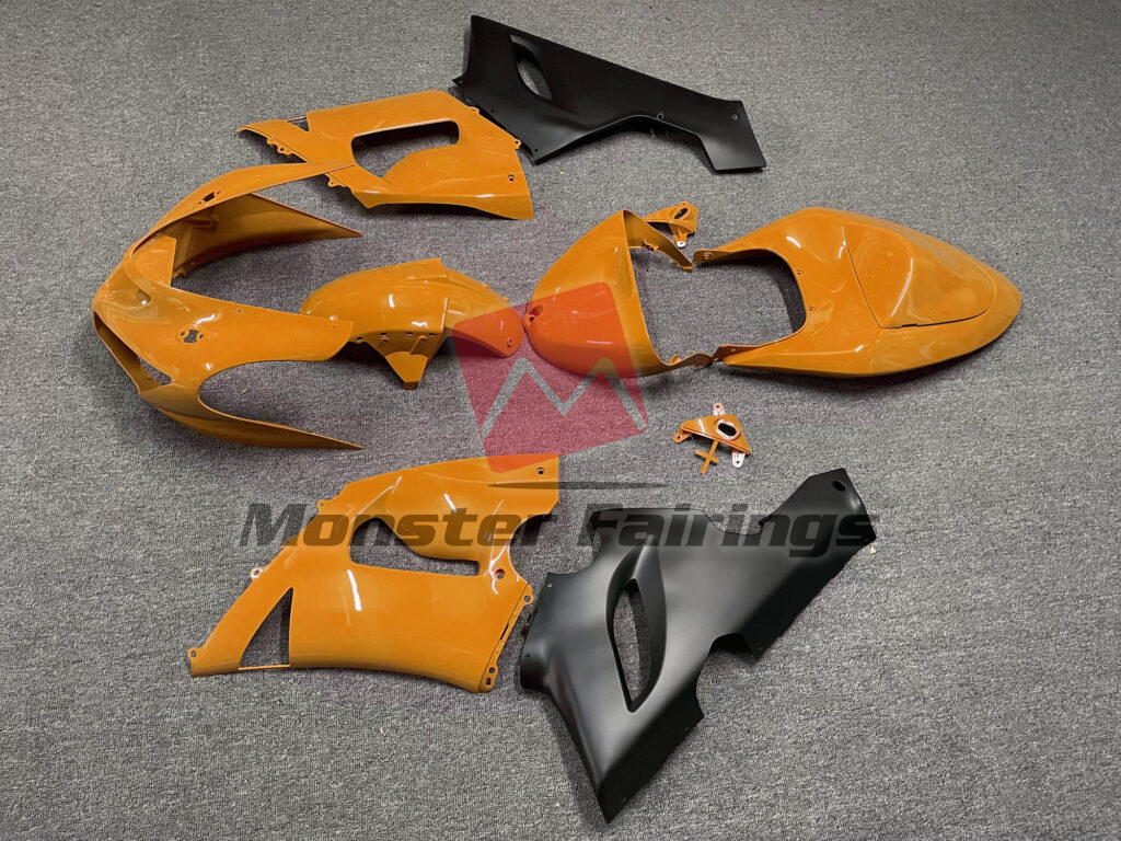 Kawasaki ZX6R custom ABS fairings 2005 - 2006 in Gloss Orange & Matte Black - durable replacement kit, Monster Fairings