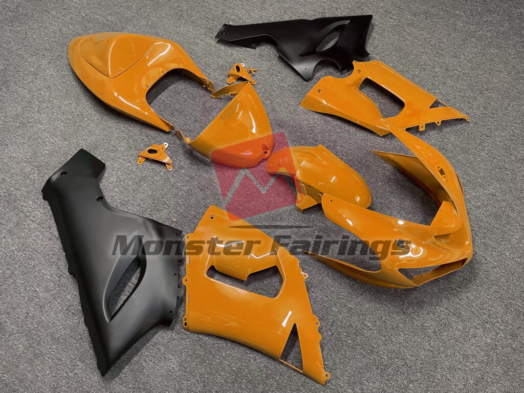2005 - 2006 Kawasaki ZX6R Gloss Orange & Matte Black fairing set - ABS injection, custom painted by Monster Fairings