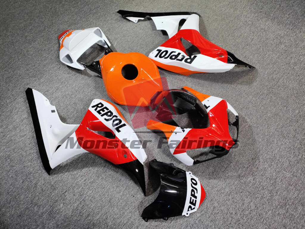 Honda CBR1000RR custom ABS fairings 2006 - 2007 in Gloss Orange & White Repsol - durable replacement kit, Monster Fairings