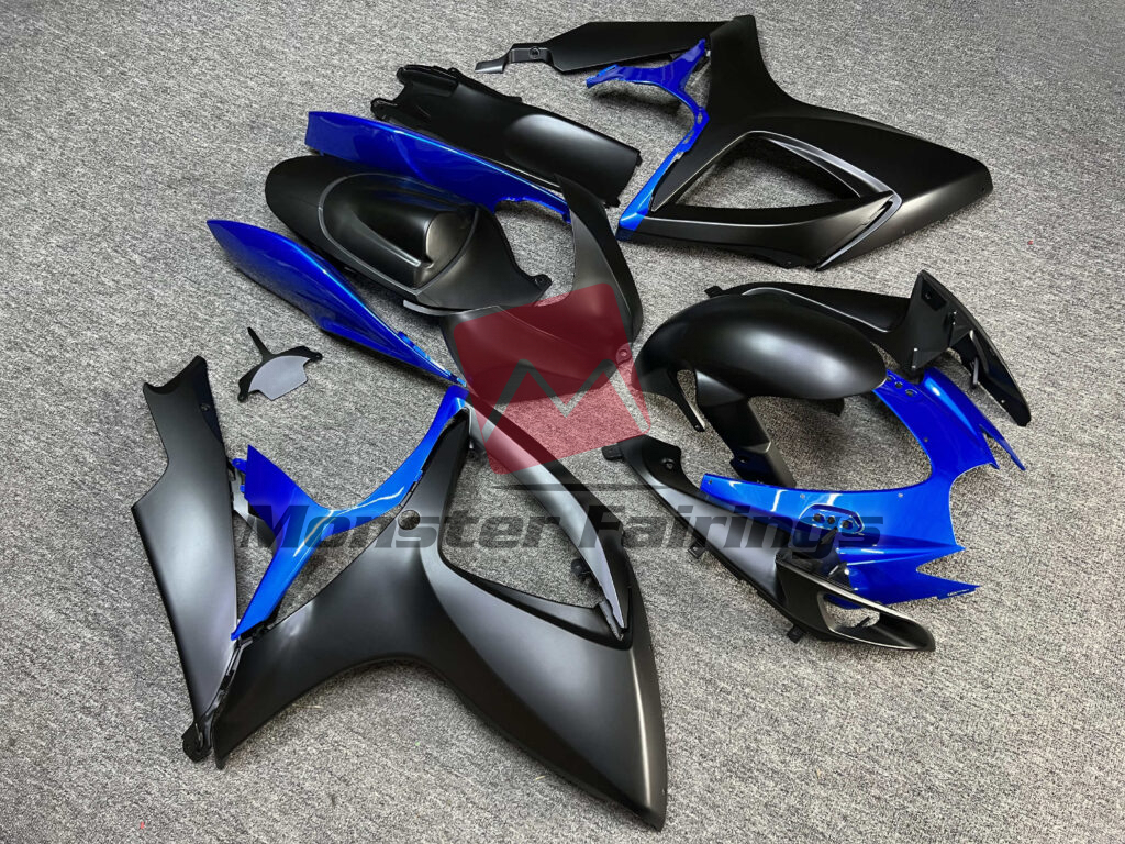 Suzuki GSXR custom ABS fairings 2006 - 2007 in Matte Black & Gloss Blue - durable replacement kit, Monster Fairings