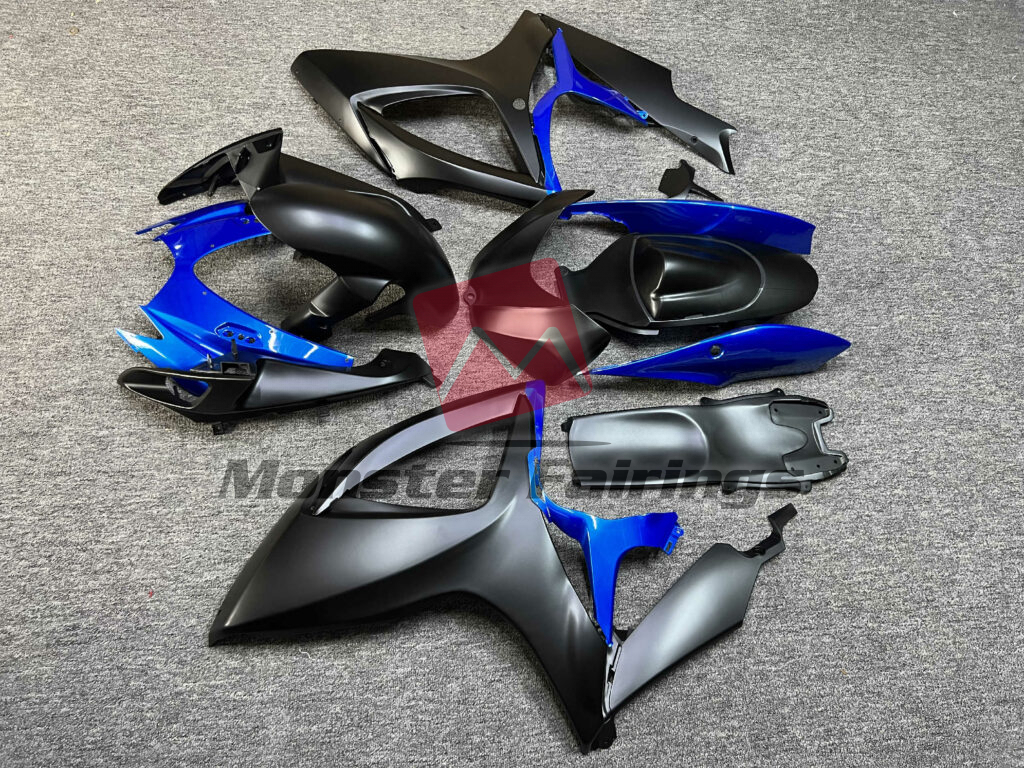 2006 - 2007 Suzuki GSXR Matte Black & Gloss Blue fairing set - ABS injection, custom painted by Monster Fairings