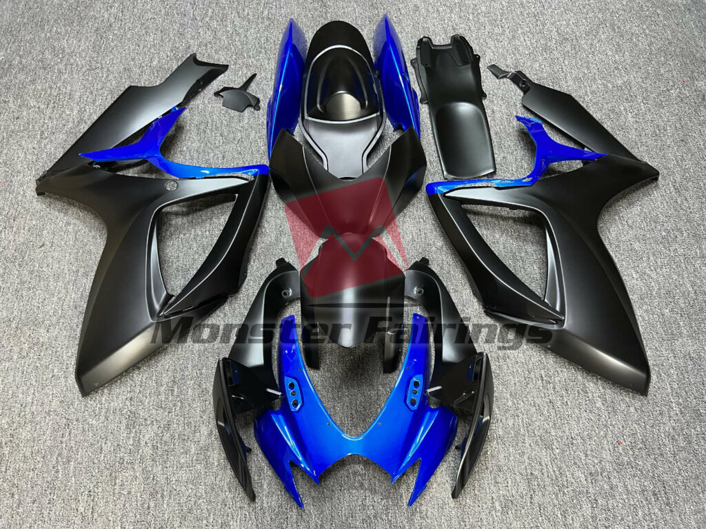 Suzuki GSXR 600 - 750 2006 - 2007 Matte Black & Gloss Blue ABS fairings - custom motorcycle bodywork kit by Monster Fairings