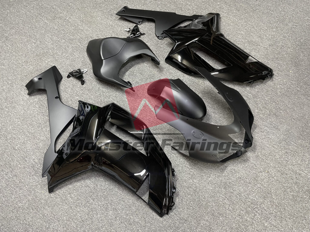 2007 - 2008 Kawasaki ZX6R Matte & Gloss Black fairing set - ABS injection, custom painted by Monster Fairings