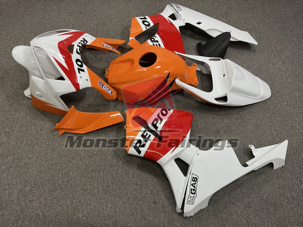 Honda CBR600RR custom ABS fairings 2005 - 2006 in Gloss Light Repsol - durable replacement kit, Monster Fairings