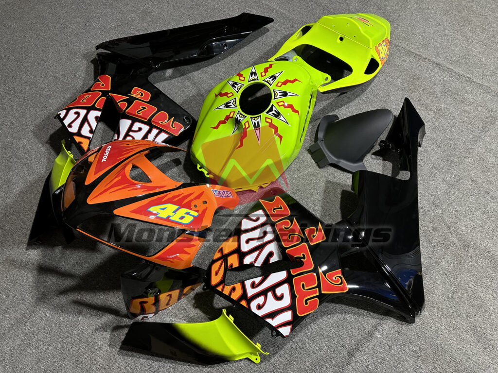 Honda CBR600RR custom ABS fairings 2005 - 2006 in Gloss High Vis Yellow Rossi - durable replacement kit, Monster Fairings