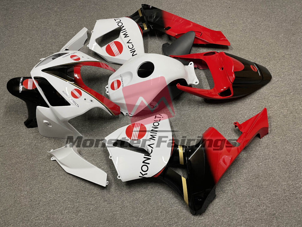 2005 - 2006 Honda CBR600RR Gloss White, Red & Black KM fairing set - ABS injection, custom painted by Monster Fairings
