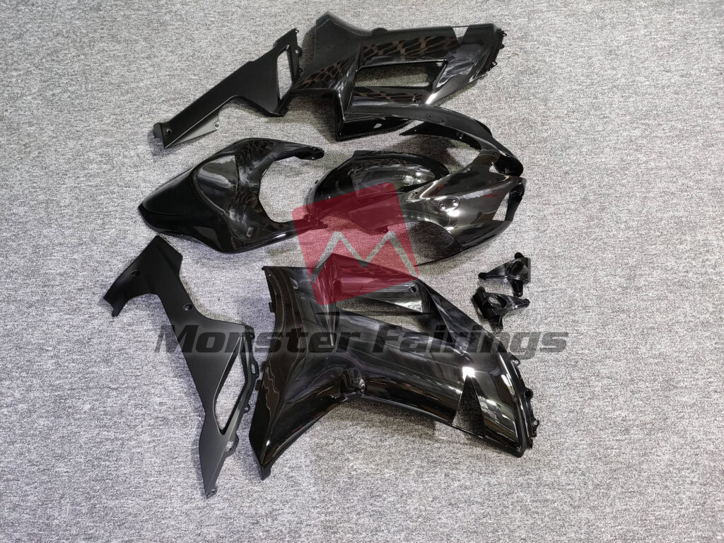 2007 - 2008 Kawasaki ZX6R Gloss & Matte Black fairing set - ABS injection, custom painted by Monster Fairings