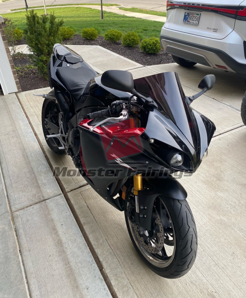 Monster Fairings ABS fairing kit for Yamaha R1 2009 - 2011 - Matte Black Red, precise OEM fit
