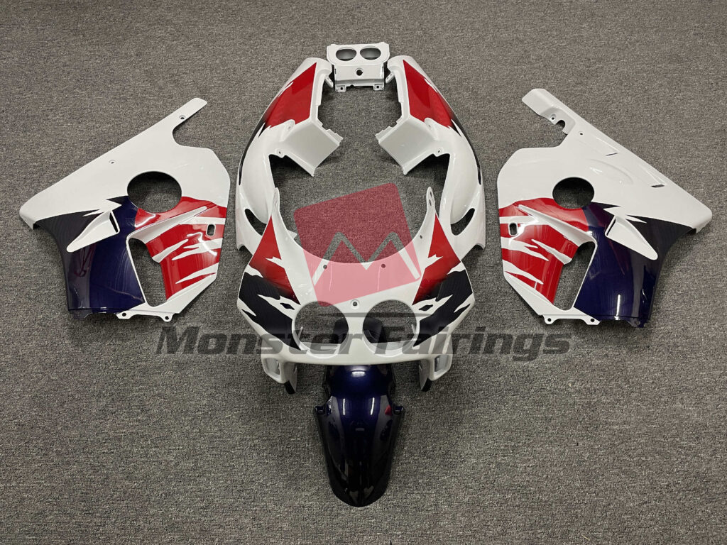 Honda CBR250RR 1990 - 1998 Gloss White, Red & Blue ABS fairings - custom motorcycle bodywork kit by Monster Fairings