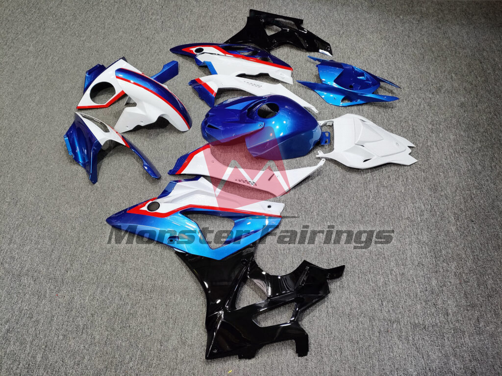 2009 - 2014 BMW S1000RR Gloss Blue & White with Black fairing set - ABS injection, custom painted by Monster Fairings