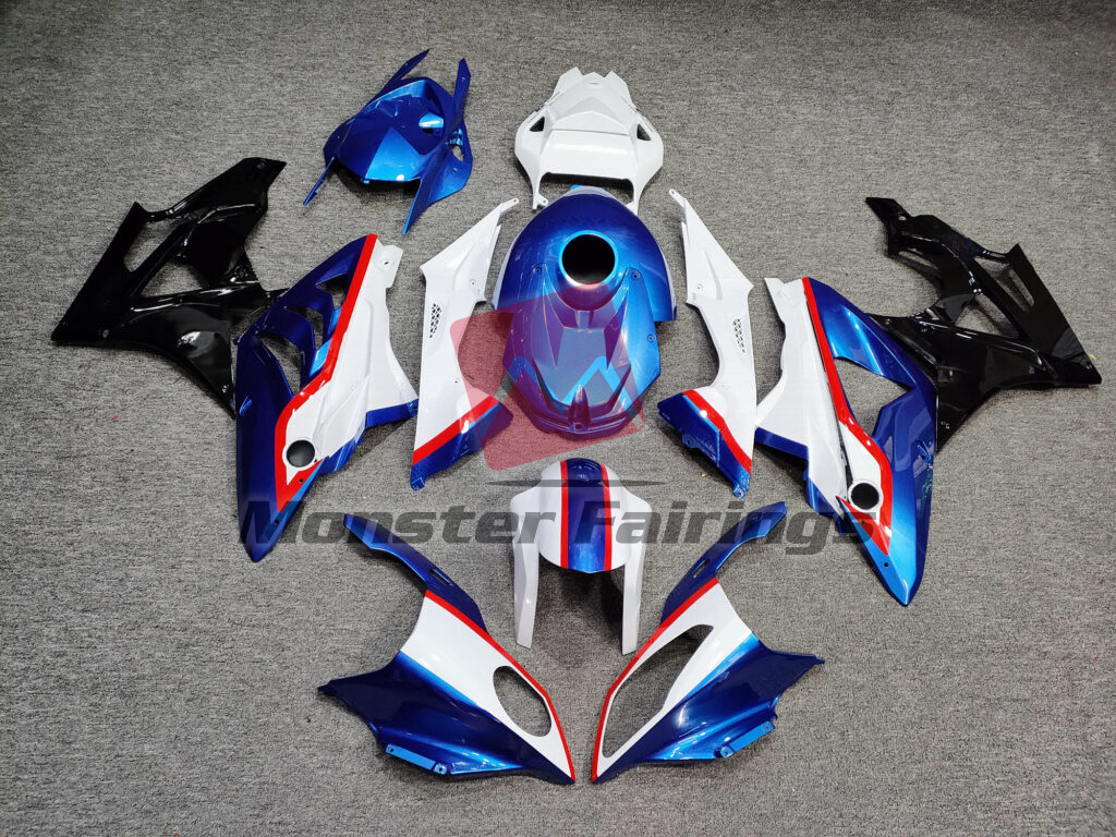 BMW S1000RR 2009 - 2014 Gloss Blue & White with Black ABS fairings - custom motorcycle bodywork kit by Monster Fairings