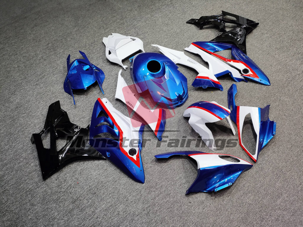 BMW S1000RR custom ABS fairings 2009 - 2014 in Gloss Blue & White with Black - durable replacement kit, Monster Fairings