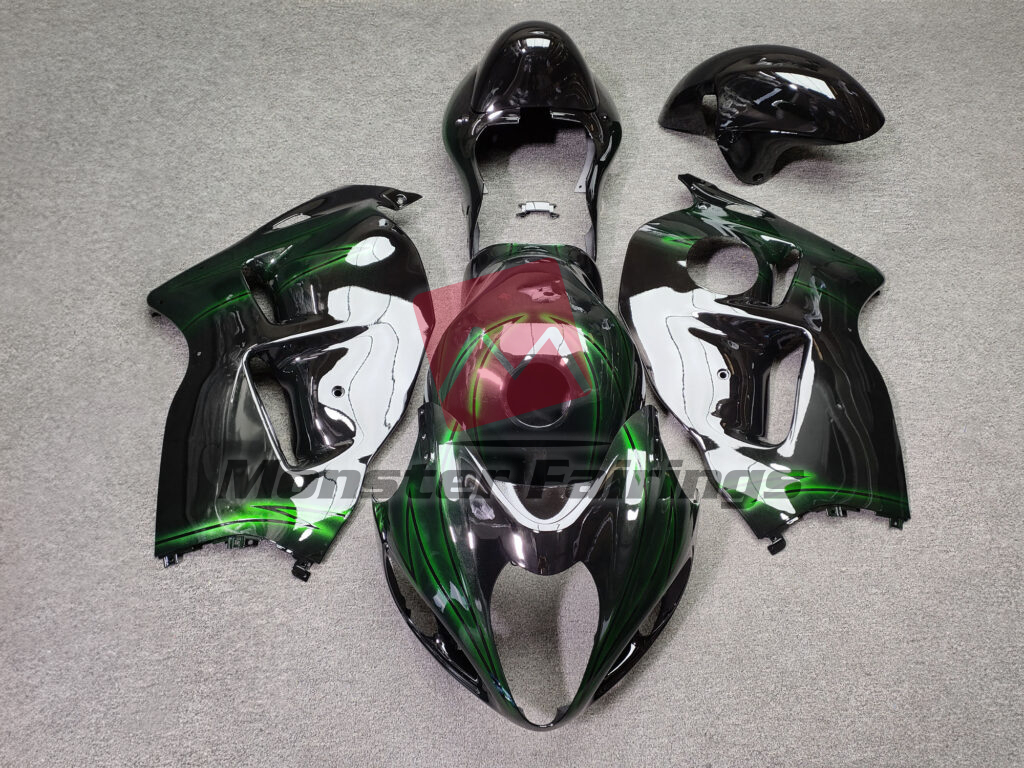 Suzuki GSXR 1300 1997 - 2007 Gloss Black & Electric Green ABS fairings - custom motorcycle bodywork kit by Monster Fairings