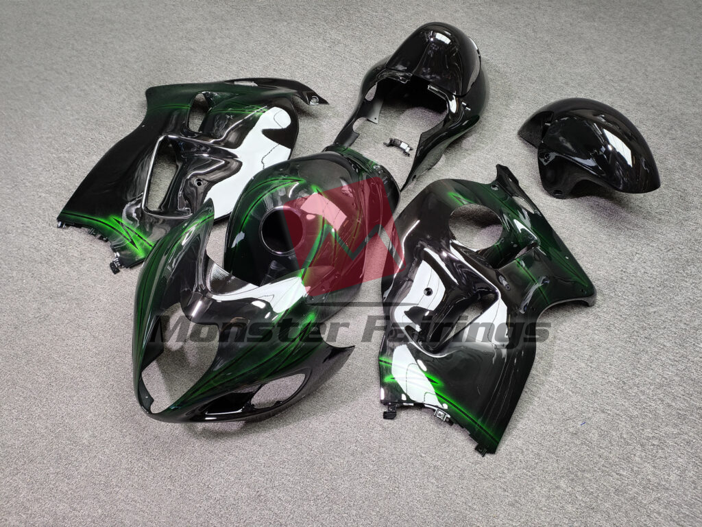 Gloss Black & Electric Green ABS fairings for Suzuki GSXR 1300 1997 - 2007 - premium OEM fit kit by Monster Fairings