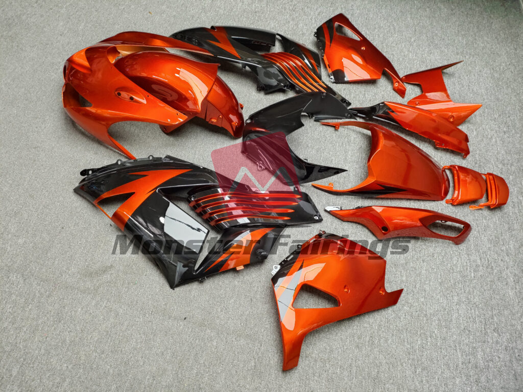 2006 - 2011 Kawasaki ZX14R Gloss Burnt Orange & Black fairing set - ABS injection, custom painted by Monster Fairings