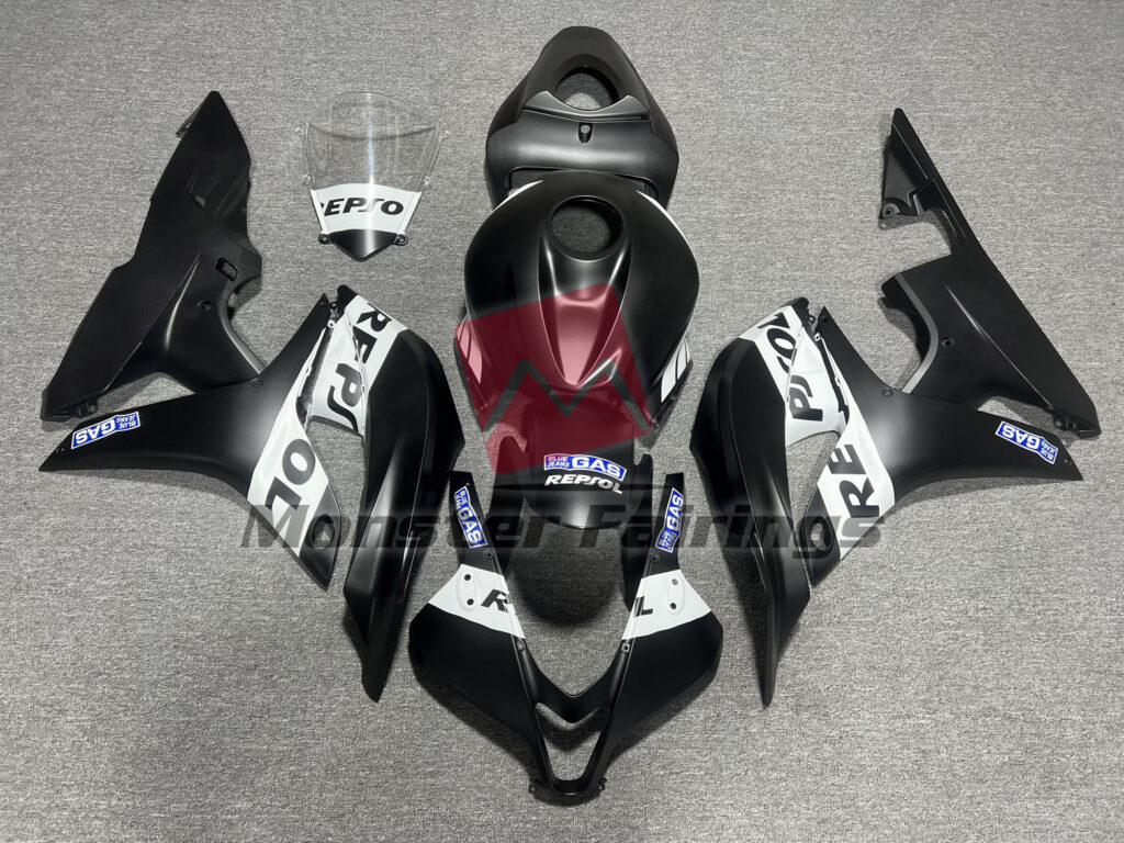 Honda CBR600RR 2007 - 2008 Matte Black & White Repsol ABS fairings - custom motorcycle bodywork kit by Monster Fairings