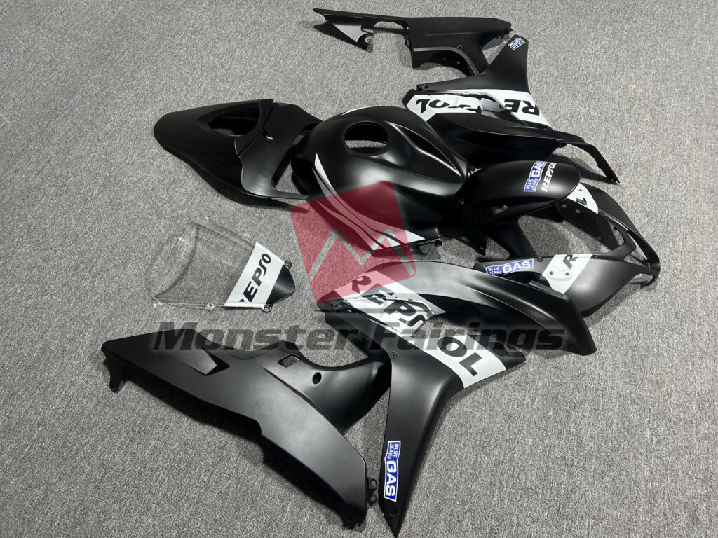 Matte Black & White Repsol ABS fairings for Honda CBR600RR 2007 - 2008 - premium OEM fit kit by Monster Fairings