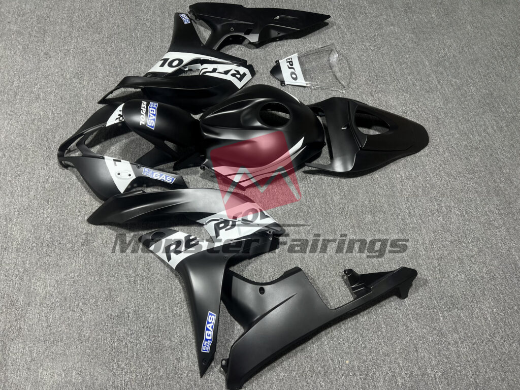 Honda CBR600RR custom ABS fairings 2007 - 2008 in Matte Black & White Repsol - durable replacement kit, Monster Fairings