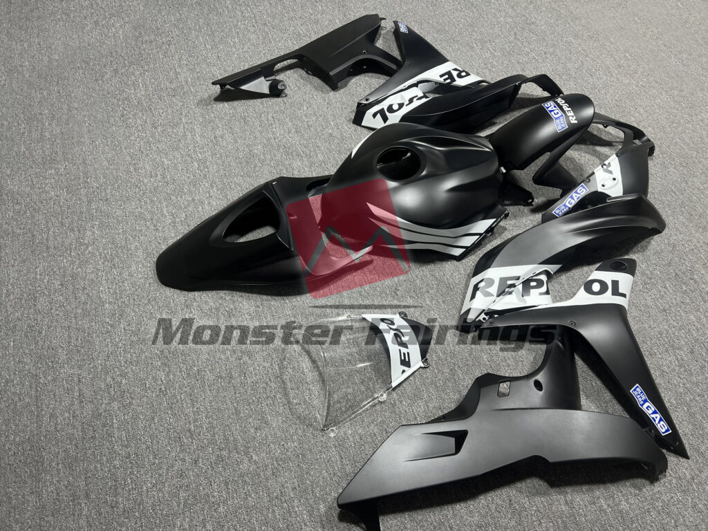 2007 - 2008 Honda CBR600RR Matte Black & White Repsol fairing set - ABS injection, custom painted by Monster Fairings