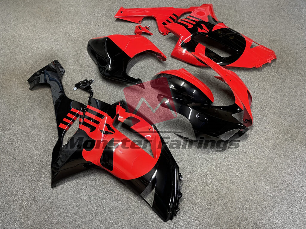 Gloss Red & Black Skull Split ABS fairings for Kawasaki ZX6R 2007 - 2008 - premium OEM fit kit by Monster Fairings