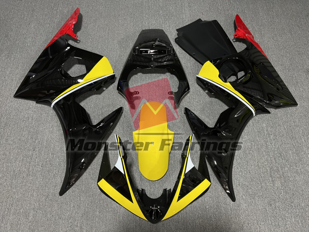 Yamaha R6 2003 - 2004 Gloss Black & Yellow with Red ABS fairings - custom motorcycle bodywork kit by Monster Fairings