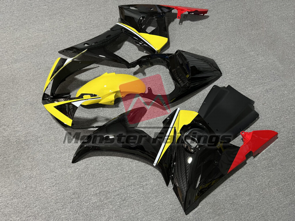 Yamaha R6 custom ABS fairings 2003 - 2004 in Gloss Black & Yellow with Red - durable replacement kit, Monster Fairings