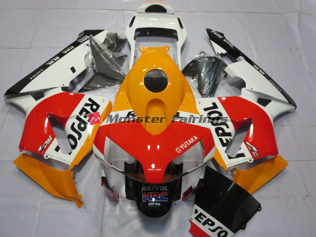 Honda CBR600RR 2003 - 2004 White Light Orange Repsol ABS fairings - custom motorcycle bodywork kit by Monster Fairings
