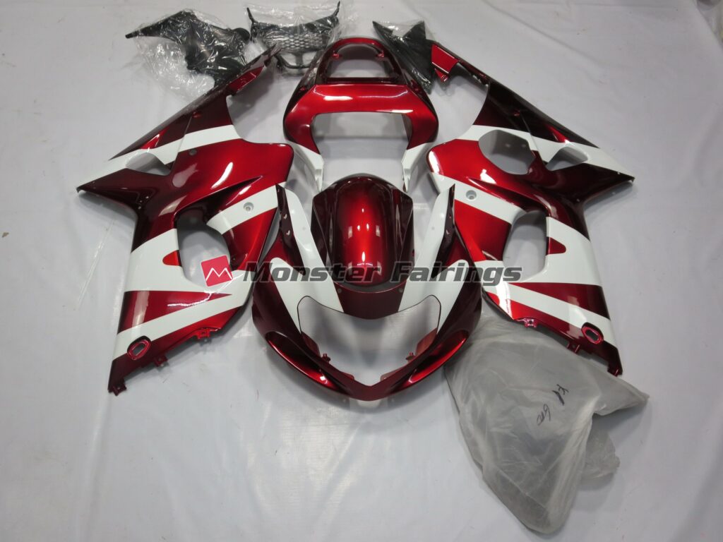 Suzuki GSXR 1000 2000 - 2002 Gloss Deep Red & White ABS fairings - custom motorcycle bodywork kit by Monster Fairings