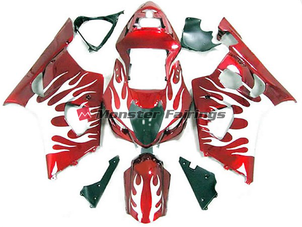 Suzuki GSXR 1000 2003 - 2004 Gloss Red & White Flames ABS fairings - custom motorcycle bodywork kit by Monster Fairings