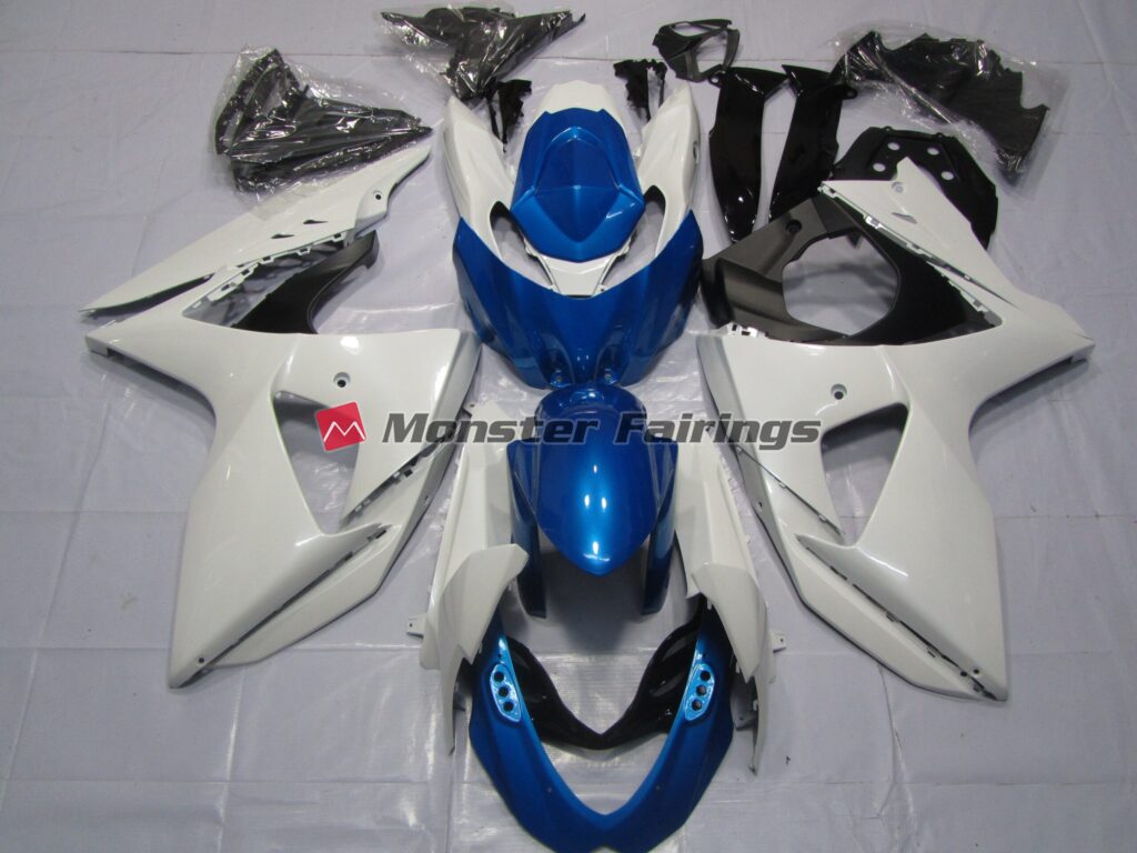 Suzuki GSXR 1000 2009 - 2016 White and Blue ABS fairings - custom motorcycle bodywork kit by Monster Fairings