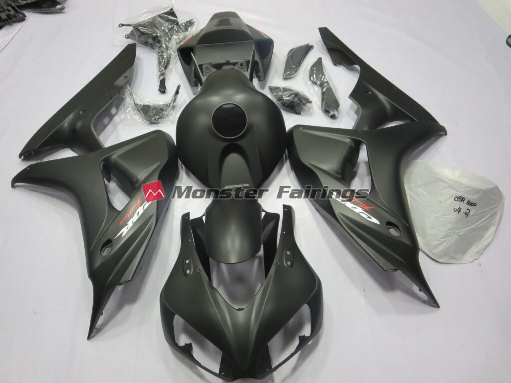 Honda CBR1000RR 2006 - 2007 Matte Black with Logos ABS fairings - custom motorcycle bodywork kit by Monster Fairings