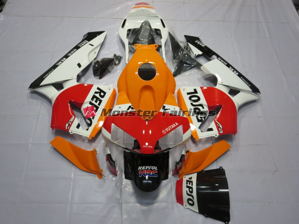 Honda CBR600RR 2003 - 2004 White Orange Repsol ABS fairings - custom motorcycle bodywork kit by Monster Fairings