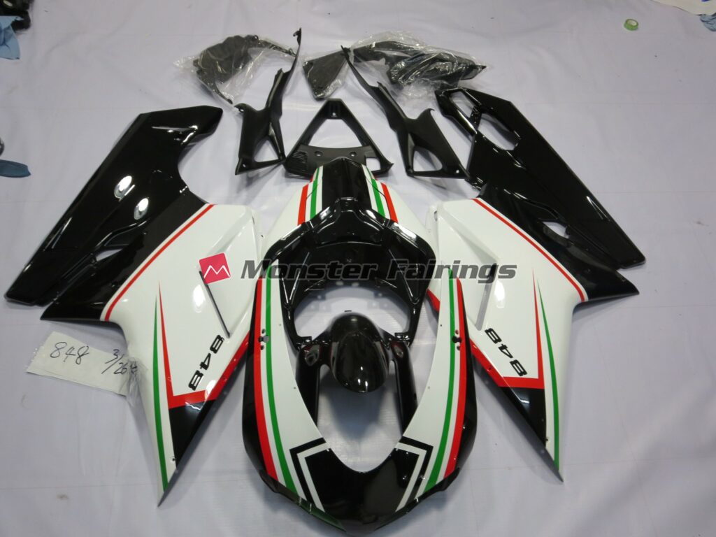 Ducati 848 1098 1198 2007 - 2012 Black Tri Color ABS fairings - custom motorcycle bodywork kit by Monster Fairings