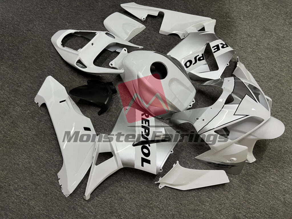 Gloss White & Silver Repsol ABS fairings for Honda CBR600RR 2005 - 2006 - premium OEM fit kit by Monster Fairings