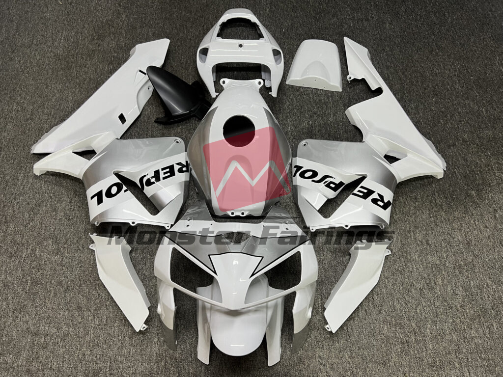 Honda CBR600RR 2005 - 2006 Gloss White & Silver Repsol ABS fairings - custom motorcycle bodywork kit by Monster Fairings