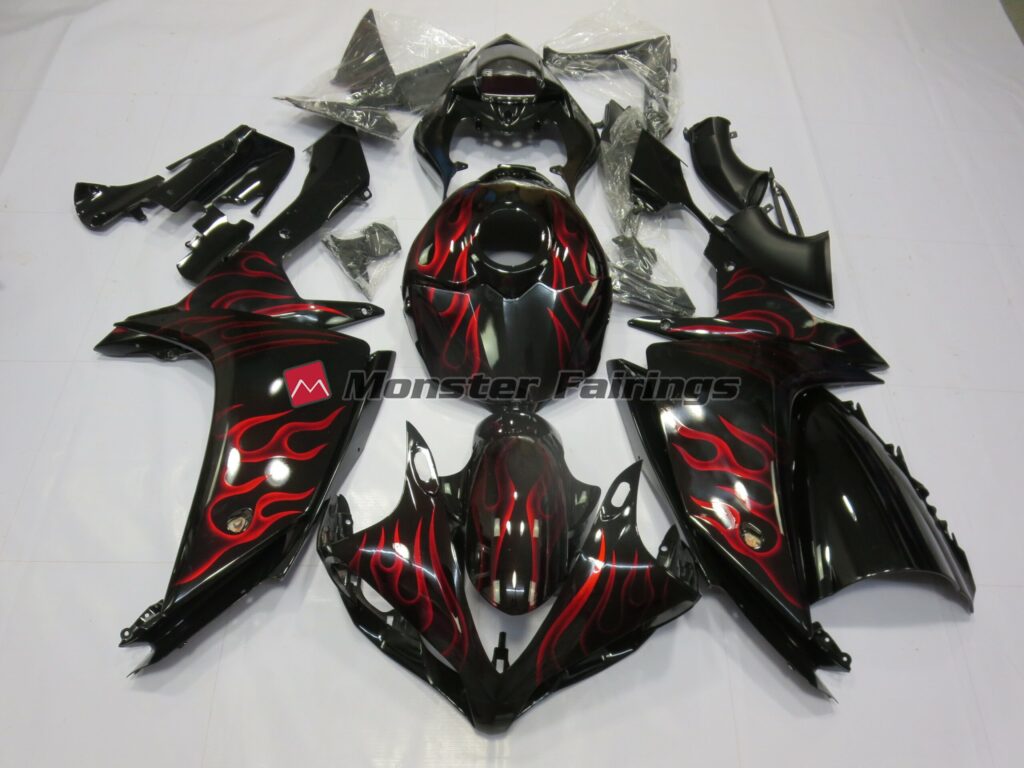 Yamaha R1 2007 - 2008 Red Flame ABS fairings - custom motorcycle bodywork kit by Monster Fairings