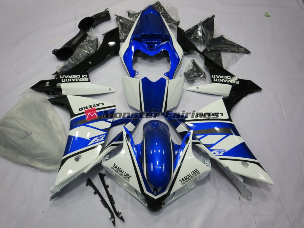 Yamaha R1 2007 - 2008 Blue and White ABS fairings - custom motorcycle bodywork kit by Monster Fairings