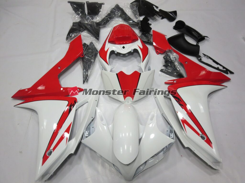Yamaha R1 2007 - 2008 White Red Custom ABS fairings - custom motorcycle bodywork kit by Monster Fairings
