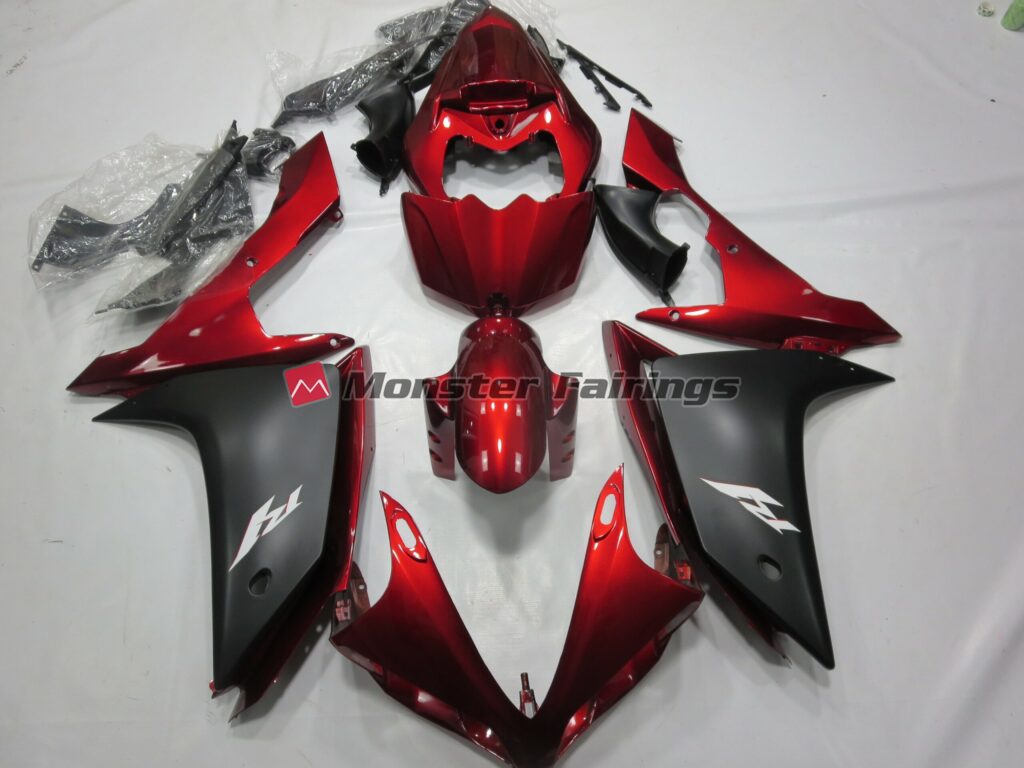 Yamaha R1 2007 - 2008 Maroon Matte Black ABS fairings - custom motorcycle bodywork kit by Monster Fairings