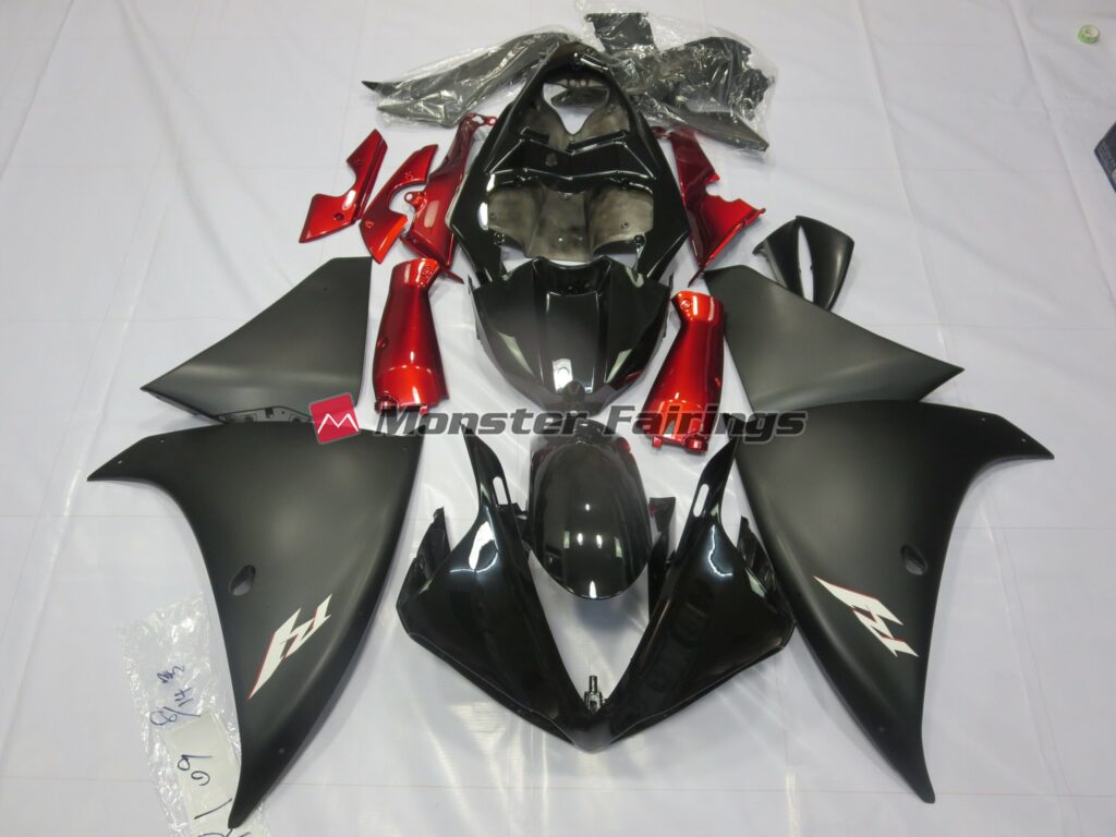 Yamaha R1 2012 - 2014 Matte Black Red ABS fairings - custom motorcycle bodywork kit by Monster Fairings