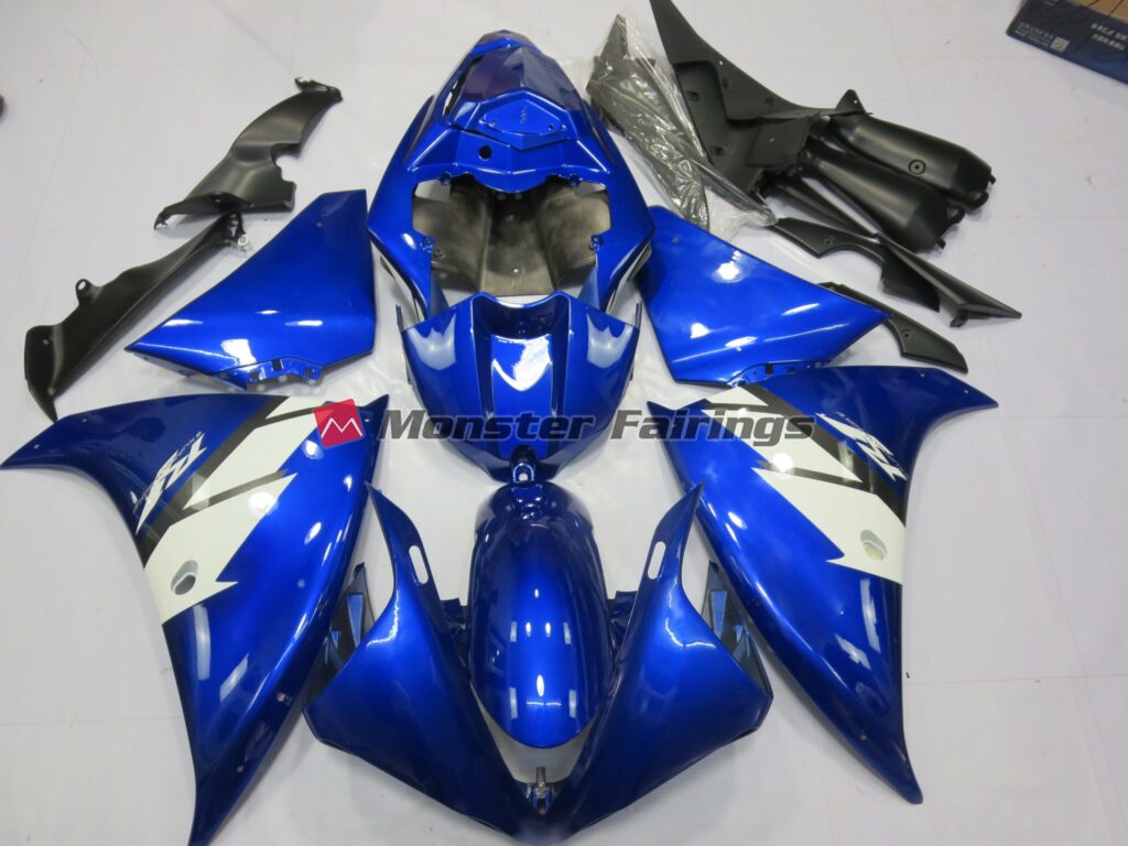 Yamaha R1 2012 - 2014 Blue and White ABS fairings - custom motorcycle bodywork kit by Monster Fairings