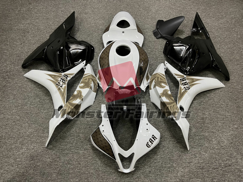 Honda CBR600RR 2009 - 2012 Gloss White & Black Gold ABS fairings - custom motorcycle bodywork kit by Monster Fairings